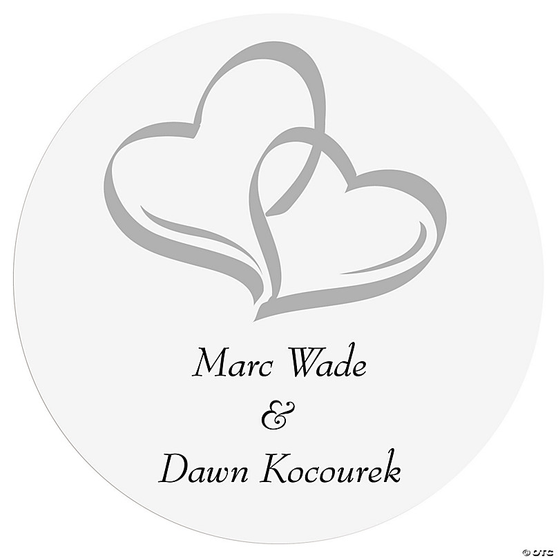 Bulk 144 Pc. Personalized Two Hearts Wedding Favor Stickers