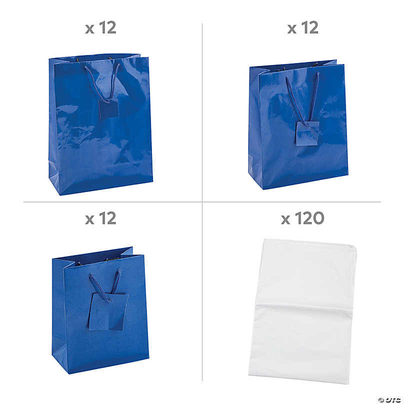 Bulk 156 Pc. Blue Gift Bags with Tissue Kit