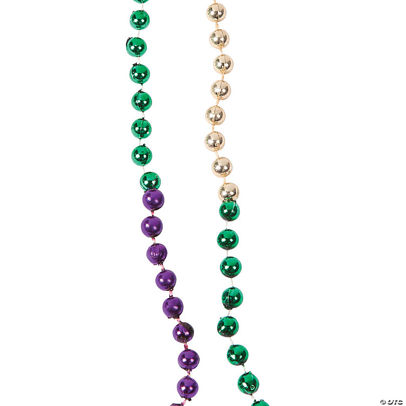 Bulk 48 Pc. Metallic Tri-Color Mardi Gras Bead Necklaces
