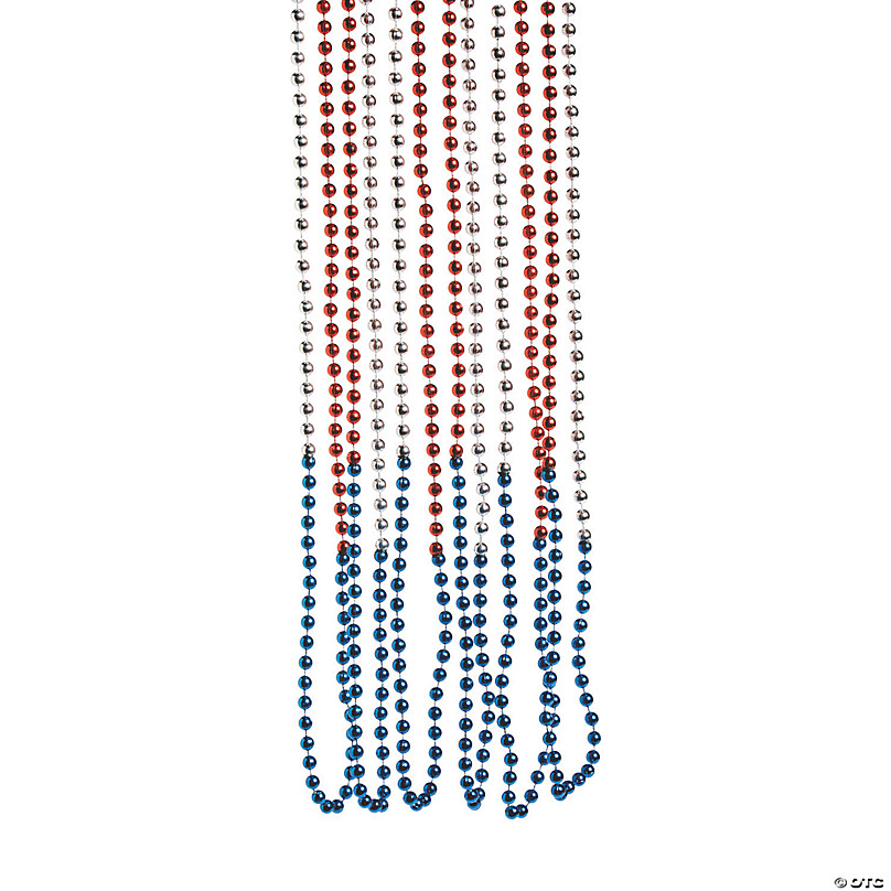 ArtCreativity Patriotic Beads Necklaces - Pack of 12 - Red White and Blue Beaded Necklaces for 4th of July Independence Day Memorial Day Mardi