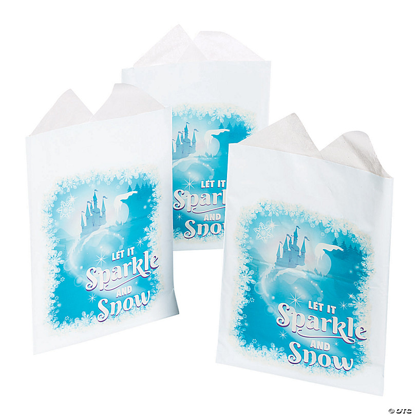 24 Pcs Snowflake Party Favor Bag Winter Wonderland Decorations Goody Bags  for Kids Birthday Silver Winter Frozen Goodie Bags Snowflake Gift Bags with