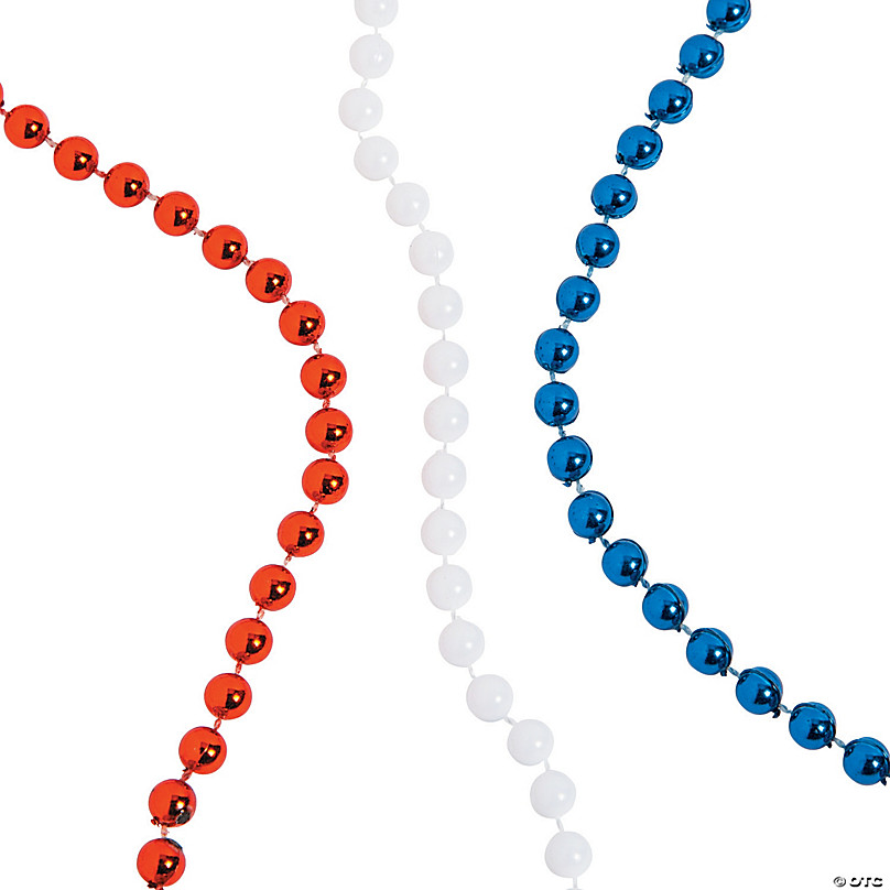 Baseball Beads Strung on a Patriotic Red, White & Blue Necklaces
