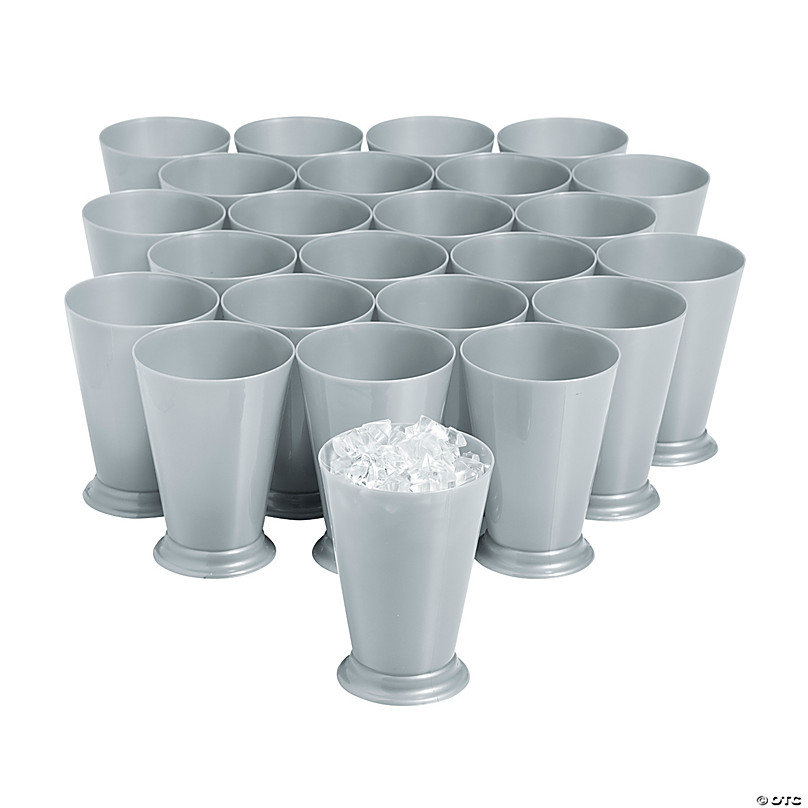 Bulk Premium 8 oz. White with Silver Edge Rim Round Plastic Coffee Mugs -  120 Ct.