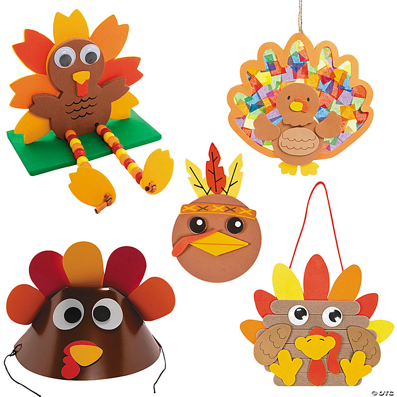 4E's Novelty Turkey Plate Craft for Kids (12 Pack) 2 Styles, Self Adhesive,  Fall Thanksgiving Crafts for Kids & Toddlers Ages 4-8, 3-12 Fun