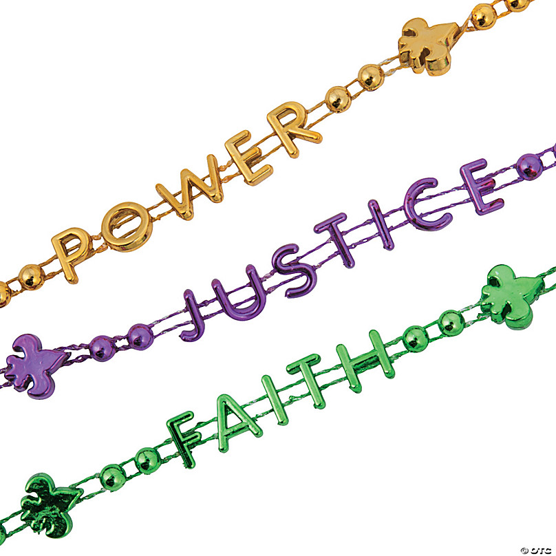 Bulk 72 Pc. Justice, Faith, Power Mardi Gras Bead Necklaces