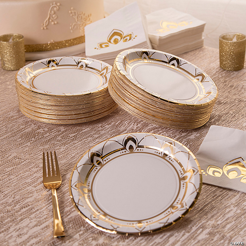 Premium Clear Plastic Dessert Plates with Gold Trim - 25 Ct.
