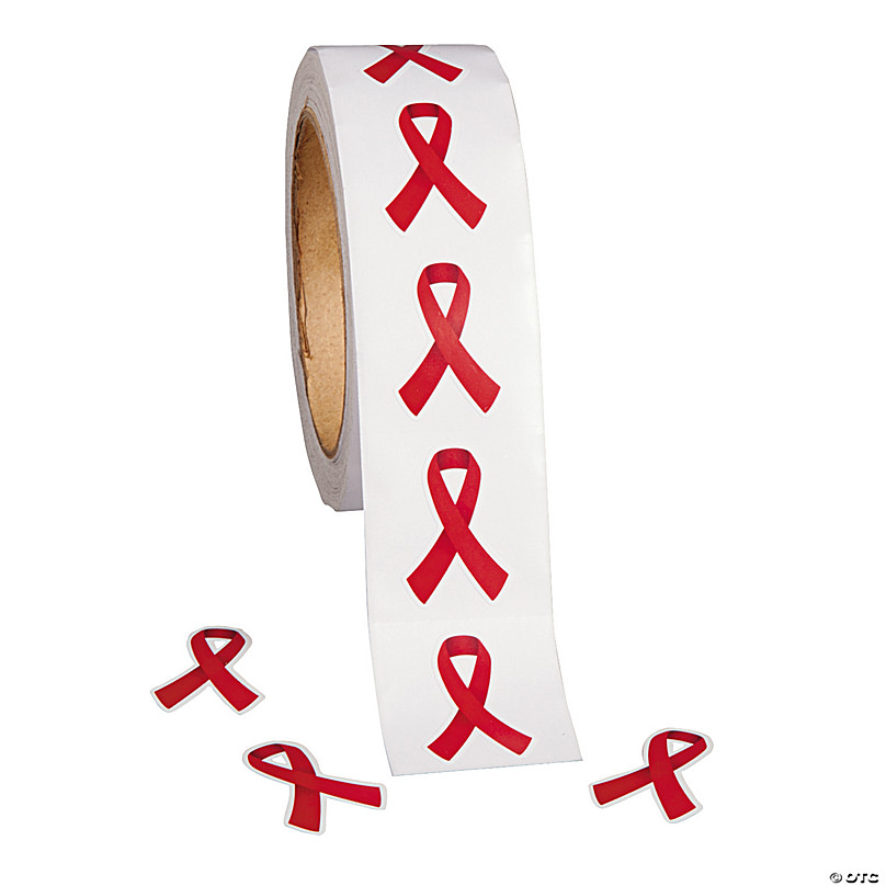 Bulk Red Ribbon Awareness Sticker Roll - 500 Pc.
