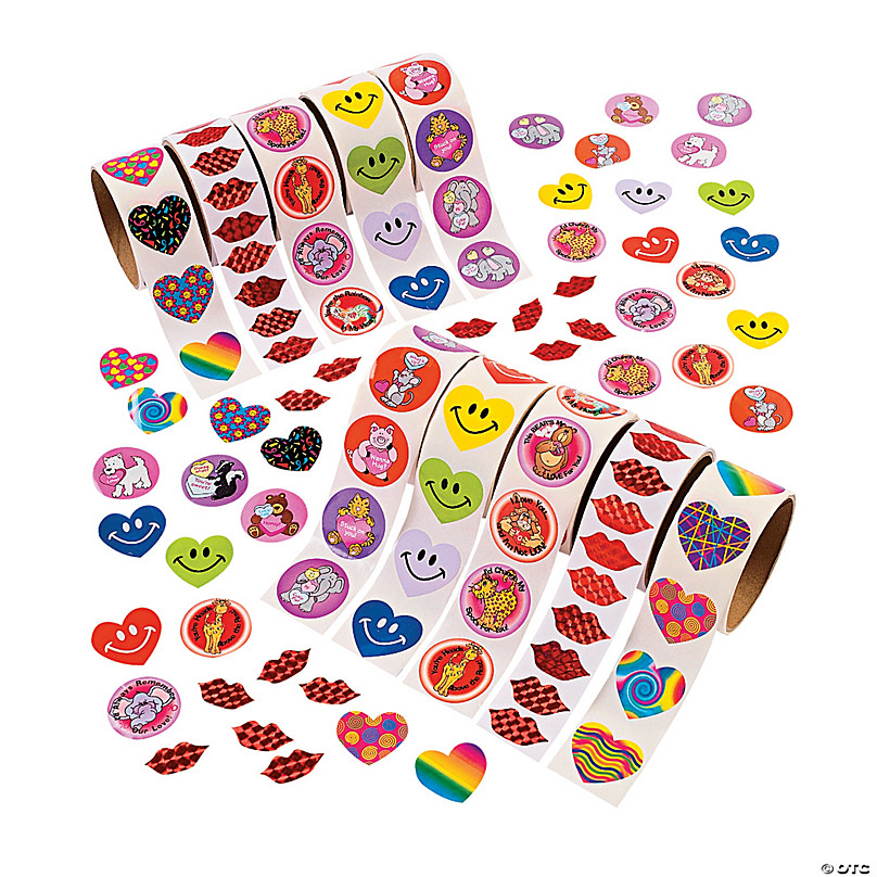 Bulk Valentine Rolls of Stickers Assortment - 1000 Pc.