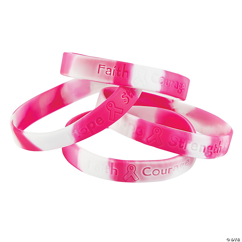 24 Pink Ribbon Rubber Bracelets Breast Cancer Awareness 