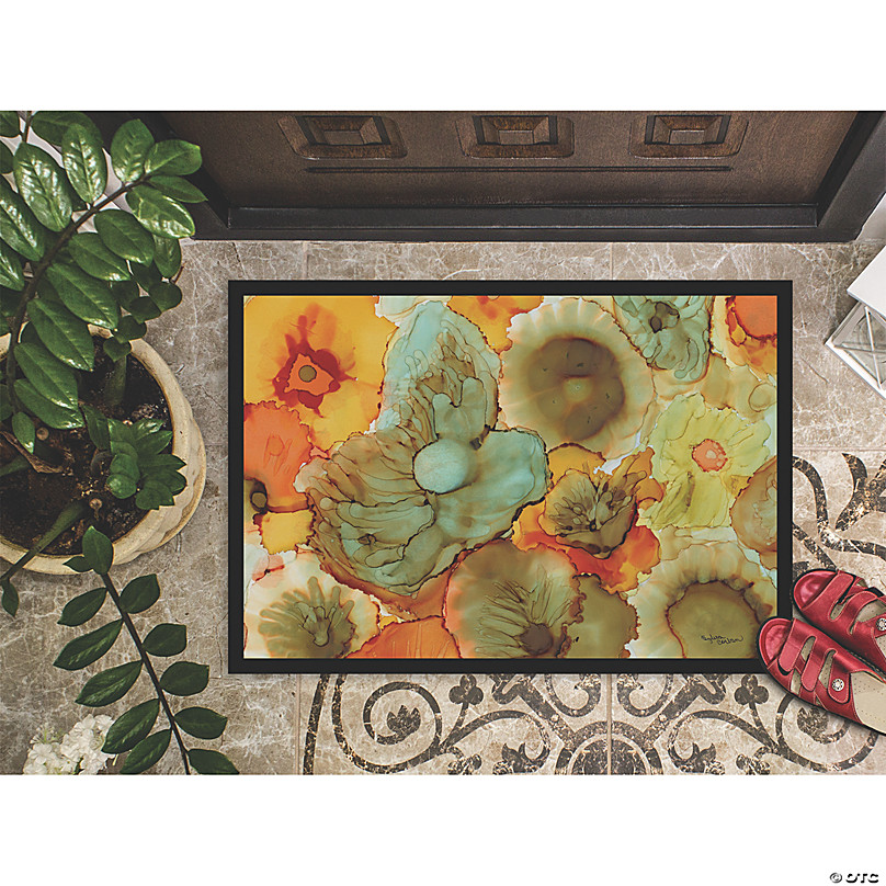 Carolines Treasures 8959JMAT Abstract Flowers Teal & Orange Indoor or Outdoor... 
