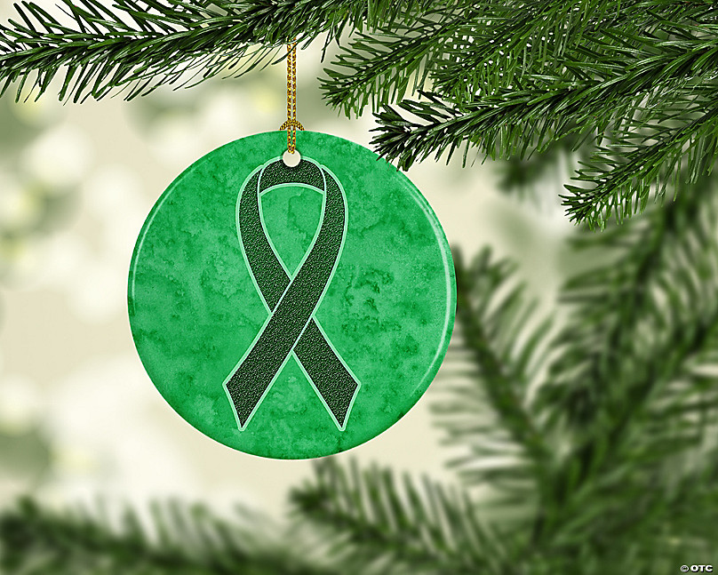 Emerald Green Ribbon for Liver Cancer Awareness Ceramic Ornament
