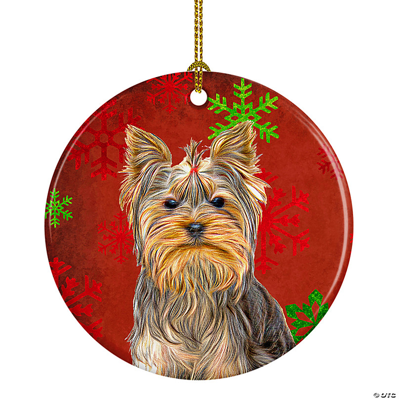 Caroline's Treasures, Christmas, Red Snowflakes Holiday Christmas Yorkie / Yorkshire  Terrier Ceramic Ornament, 2.8 x 2.8, Dogs | Oriental Trading