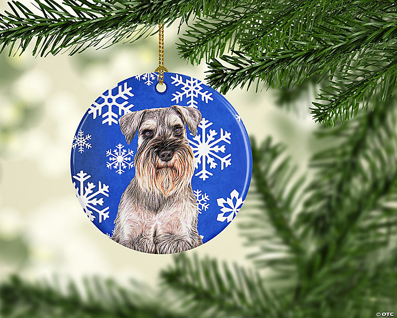 Schnauzer Hand Printed Ceramic Christmas Holiday Dog Ornament 