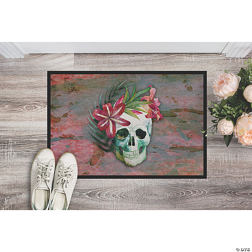 Caroline's Treasures BB5129JMAT Day of The Dead Flowers Skull Indoor or Outdoor Mat 24x36 24H X 36W Multicolor 