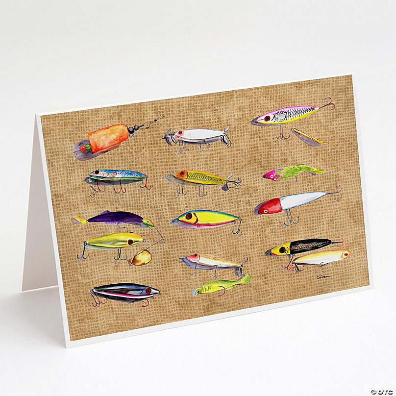 Caroline's Treasures Fishing Lures Greeting Cards and Envelopes Pack of 8,  7 x 5, Fish