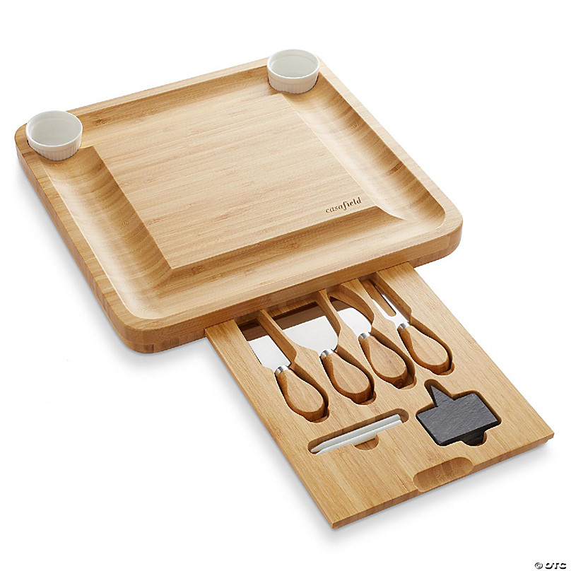 Casafield Organic Bamboo Cheese Cutting Board & Knife Gift Set