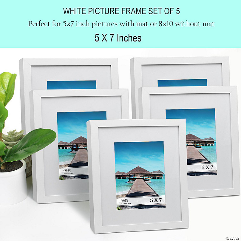 Cavepop 8x10” White Wood Textured Picture Frames Set of 5 
