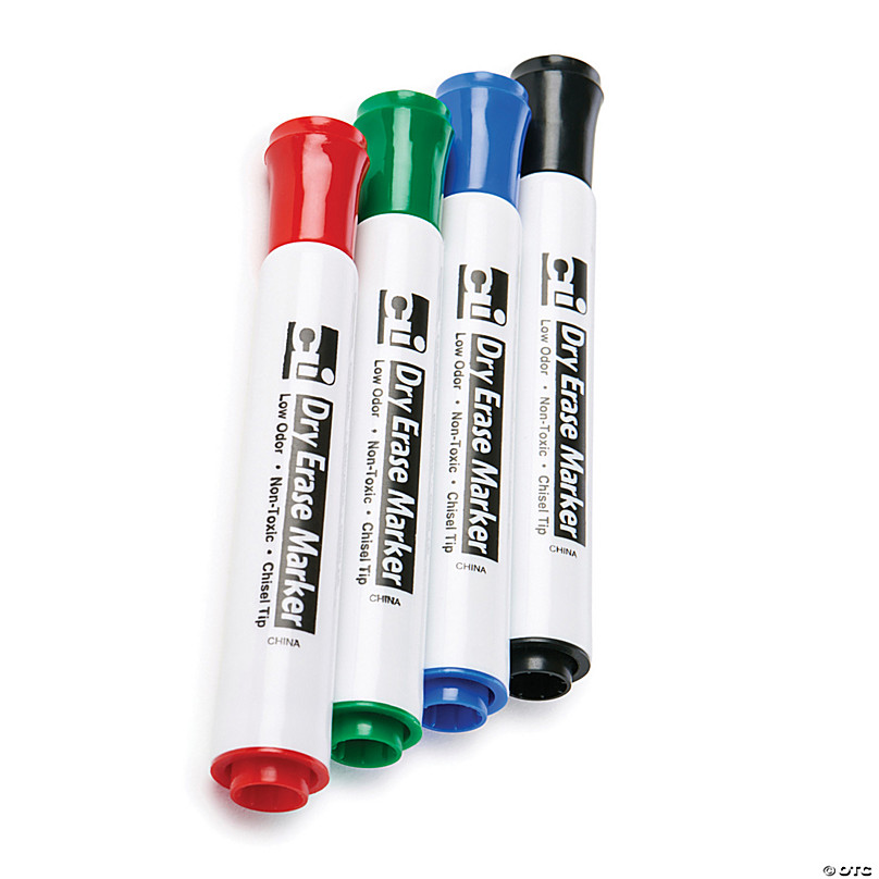 Dry Erase Markers, Barrel Style, Low Odor, Chisel Tip, Assorted