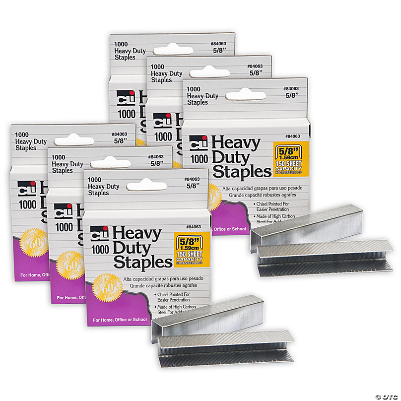 Charles Leonard Extra Heavy Duty Staples, 5/8, 1000 Per Pack, 6 Packs