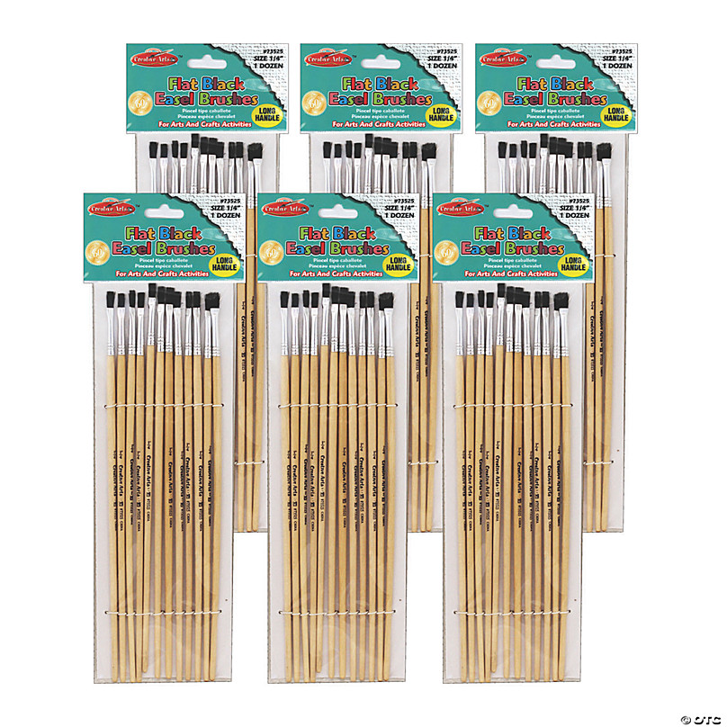 Natural Handles and Black Bristles 12-Pack 73125 Charles Leonard Flat Tip Easel Paint Brushes with Short Stubby Handle 0.25 Inch 