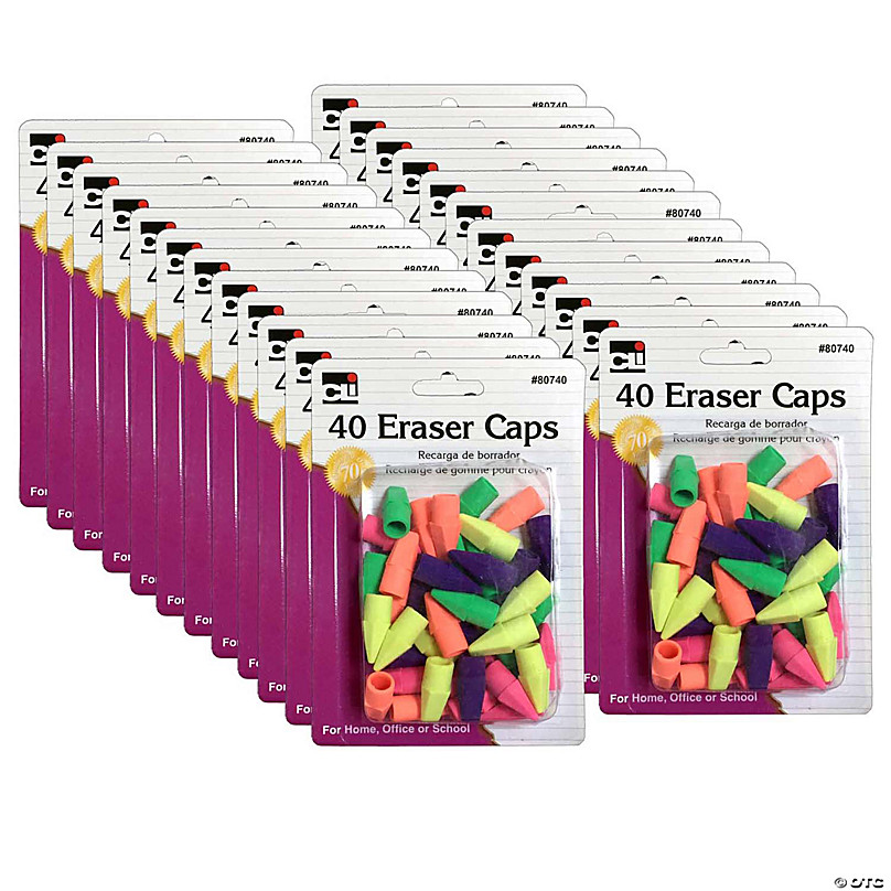 Charles Leonard Pencil Eraser Caps, Assorted Colors, 40 Per Pack, 24 Packs
