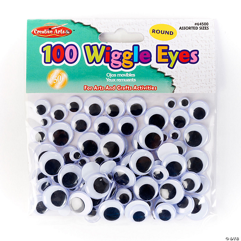 Charles Leonard Wiggle Eyes, Black, Assorted Sizes, 100 Per Pack, 12 Packs