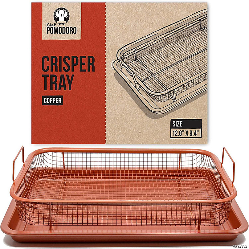 GOTHAM STEEL 2 Pc Baking Pan with Rack for Crispy Bacon + Air Fryer Basket  for Bacon with Grease Catcher, Nonstick Bacon Cooker for Oven/Copper Bacon