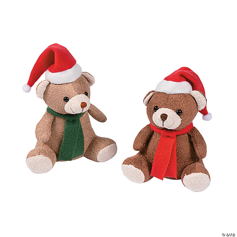 Christmas Scarf & Santa Hat Brown Stuffed Bears - 12 Pc. | Oriental Trading