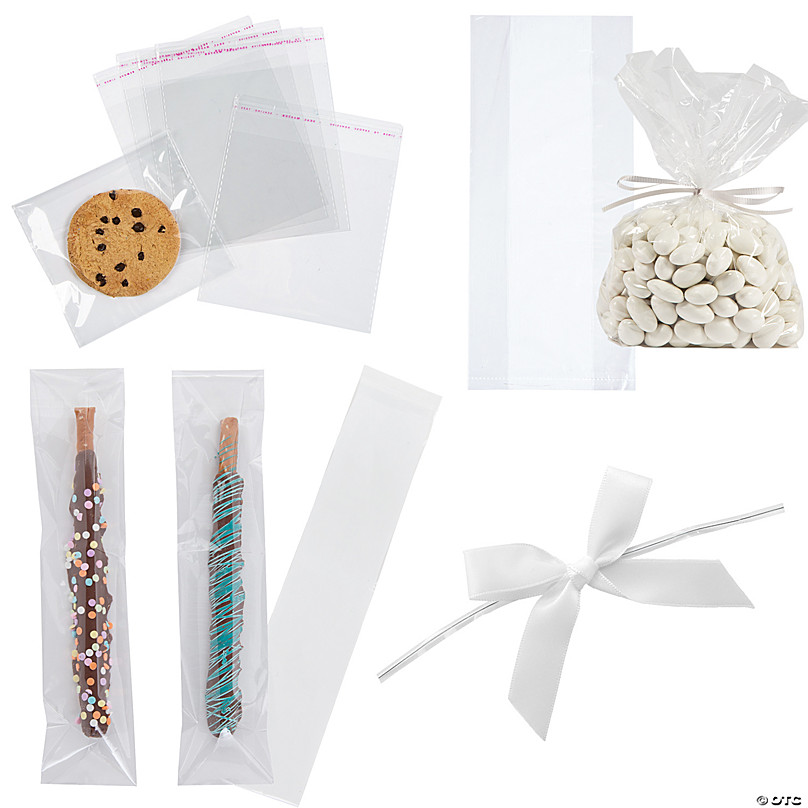 Cellophane Bags Clear with White Bow Small Kit Bulk 100 PC