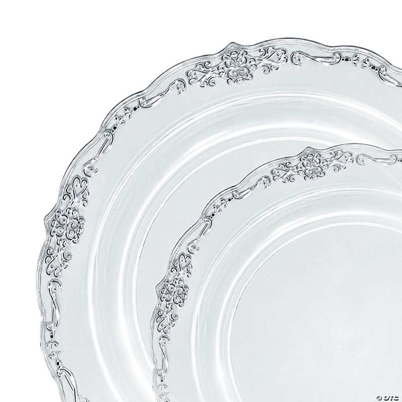 https://s7.orientaltrading.com/is/image/OrientalTrading/FXBanner_808/clear-with-silver-vintage-rim-round-disposable-plastic-dinnerware-value-set-40-dinner-plates-40-salad-plates~14274557.jpg