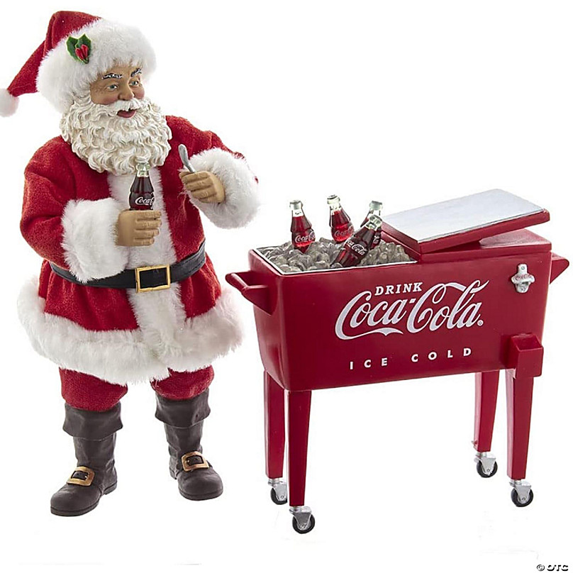 Coca-Cola Coke Santa with Table Cooler, 2 Piece Set, Multi-Colored,14-Inches