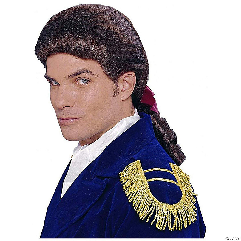 Colonial Duke Men s Costume Wig with Bow Brown Oriental Trading