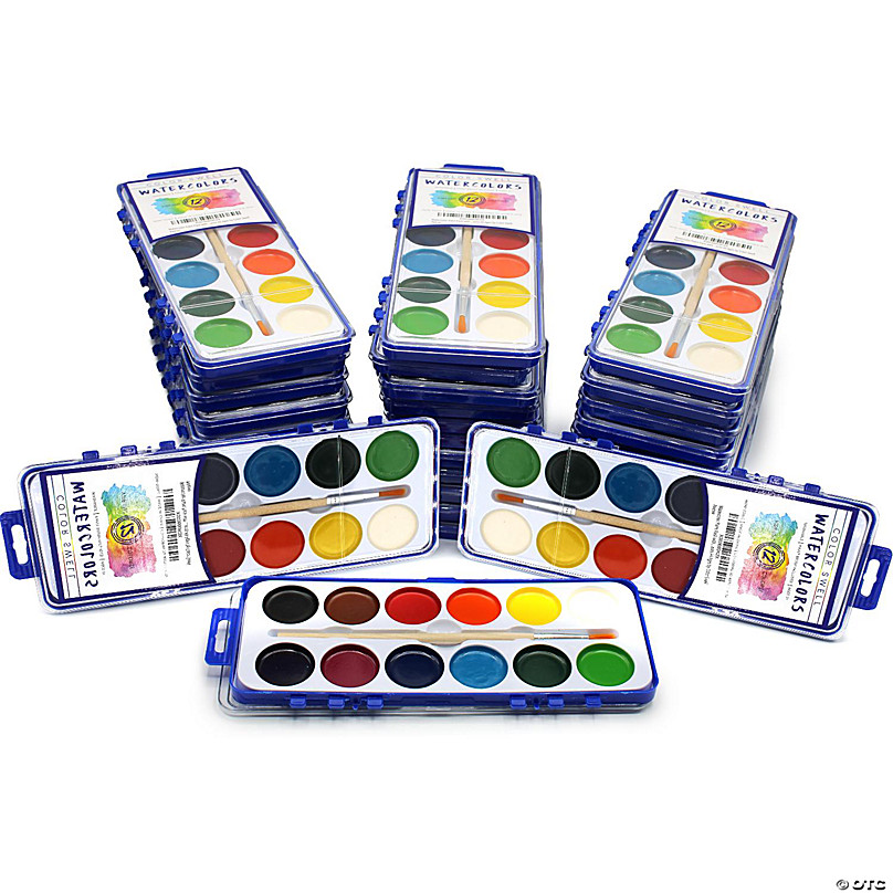 Color Swell Bulk 8 Color Watercolors with Wood Brushes - 4 Packs 