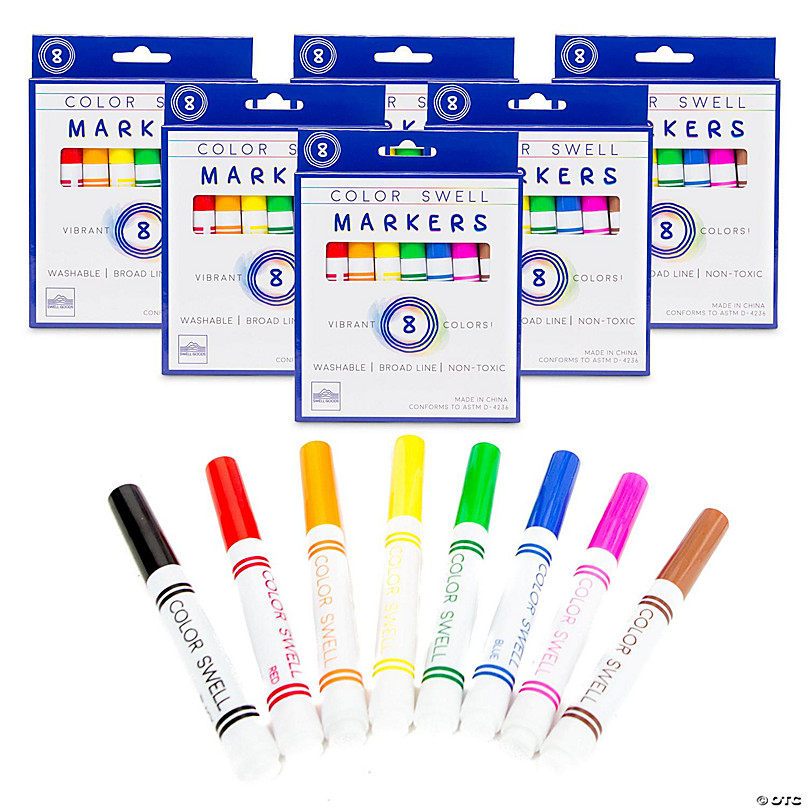 Color Swell Super Tip Washable Markers Bulk Pack 6 Boxes of 8 Vibrant Colors (48 Total)
