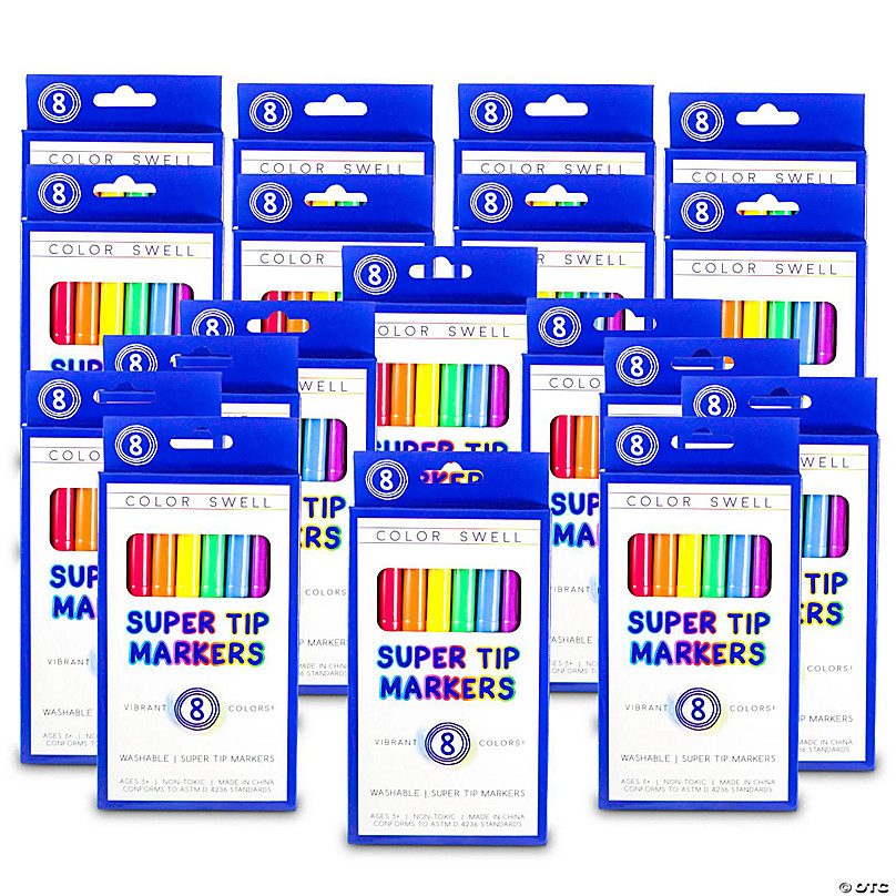 Color Swell Super Tip Washable Markers Bulk Pack 18 Boxes of 8 Vibrant  Colors (144 Total)