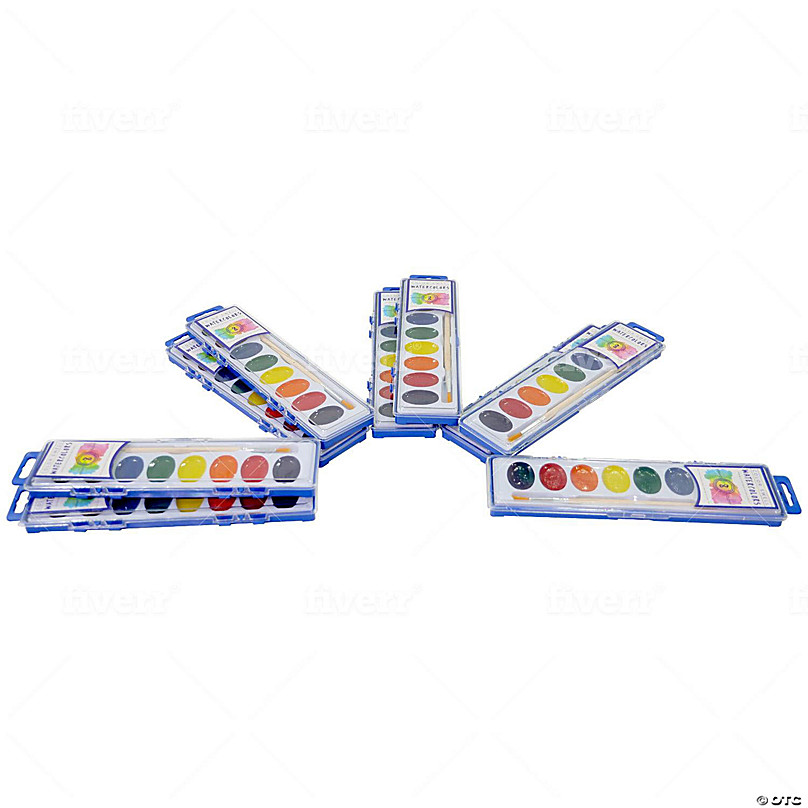 Color Swell 36 Set Bulk Watercolor Paint Pack with Wood Brushes 8