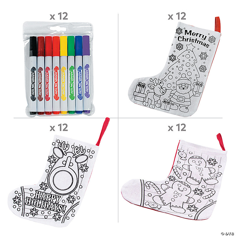 48ct Color Your Own Christmas Stocking Kit for 36 White