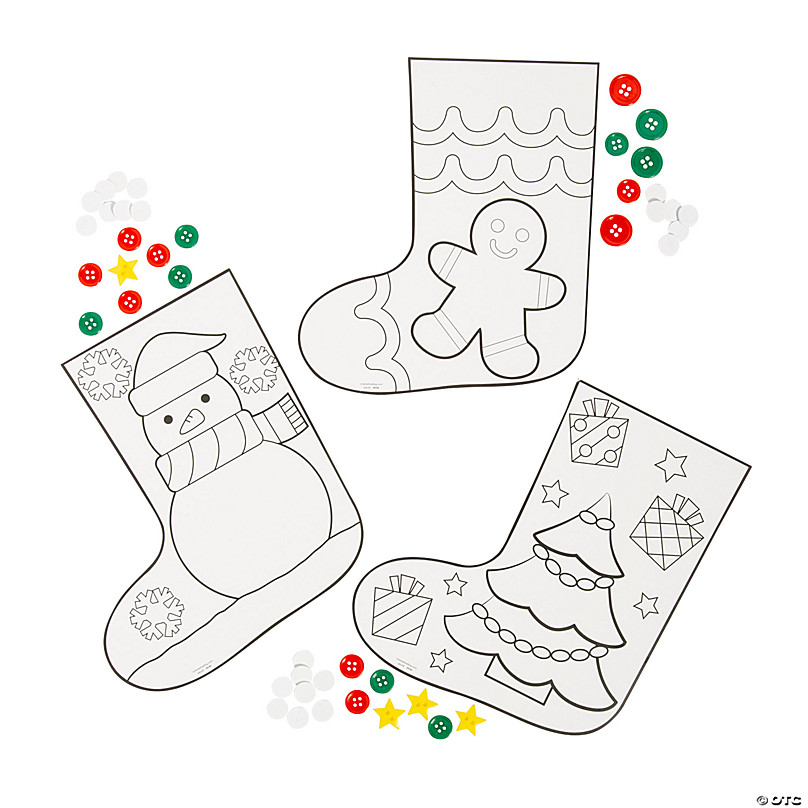 Color Your Own Christmas Stocking with Buttons Craft Kit - Makes 12