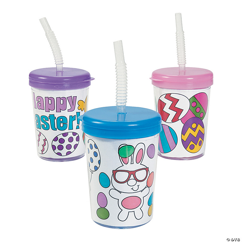 Color Your Own Easter BPA-Free Plastic Cups with Lids & Straws