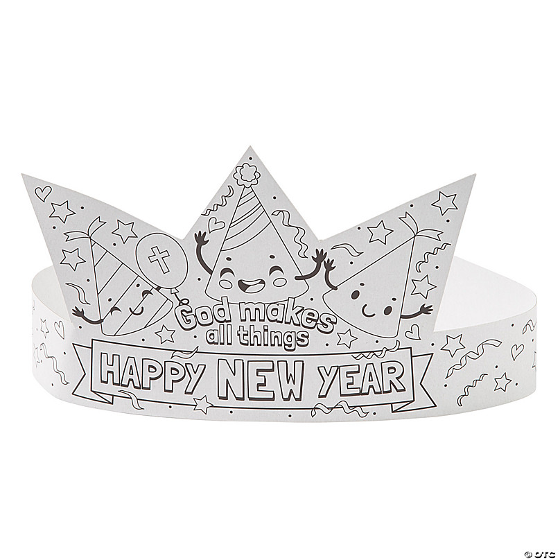 Color Your Own Faith Happy New Year Crowns 12 Pc Oriental Trading