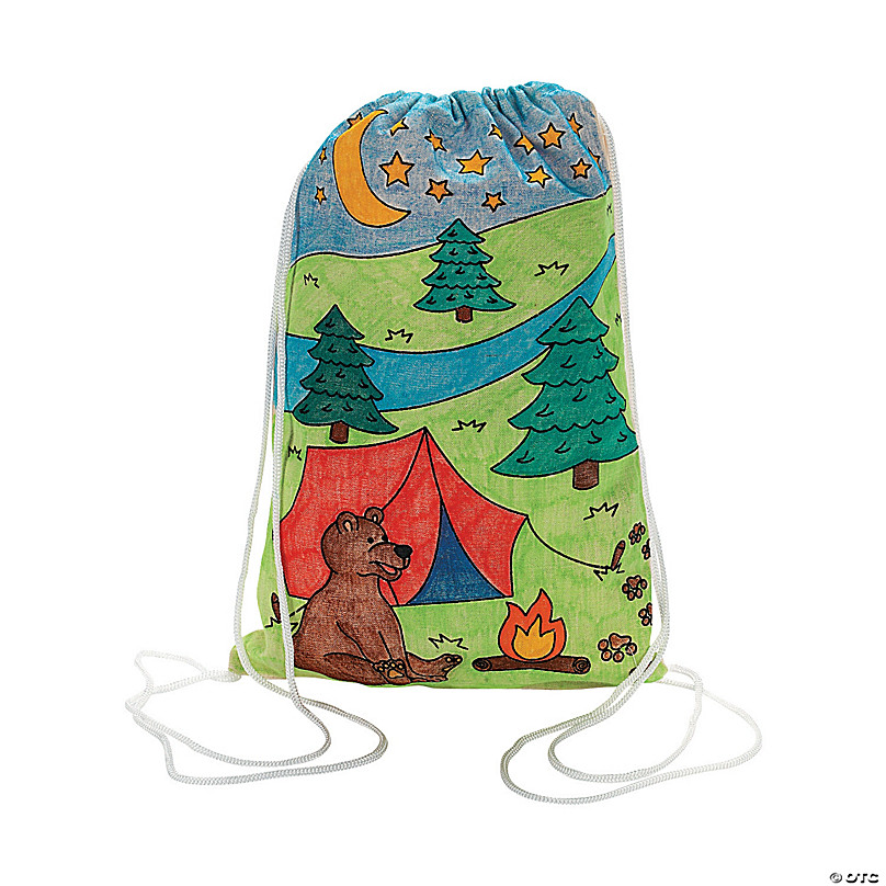 Color Your Own Medium Camp Canvas Drawstring Bags - 12 Pc