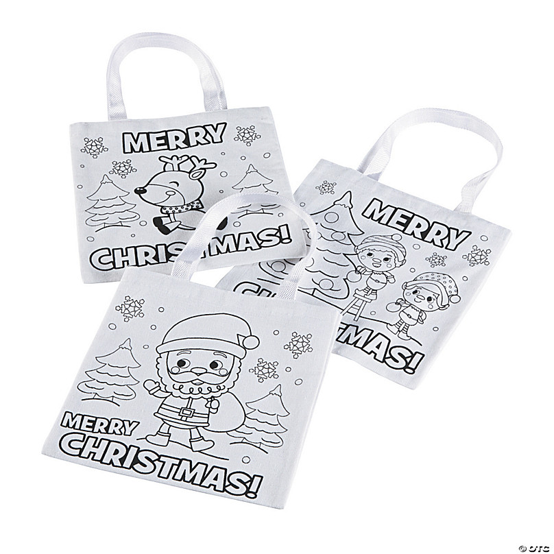 Color Your Own Mini Christmas Tote Bags - 12 Pc.
