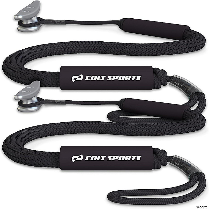 Colt Sports 2 Pack Bungee Dock Lines Mooring Rope for Boats - Black 5 Feet  - Marine Rope, Elastic Boat, Jet Ski, and Dock Line with Secure Stainless