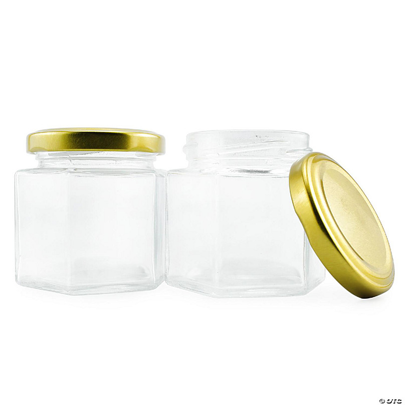 24 Pcs 1.5 Oz Glass Hexagon Jar With Gold Lids 