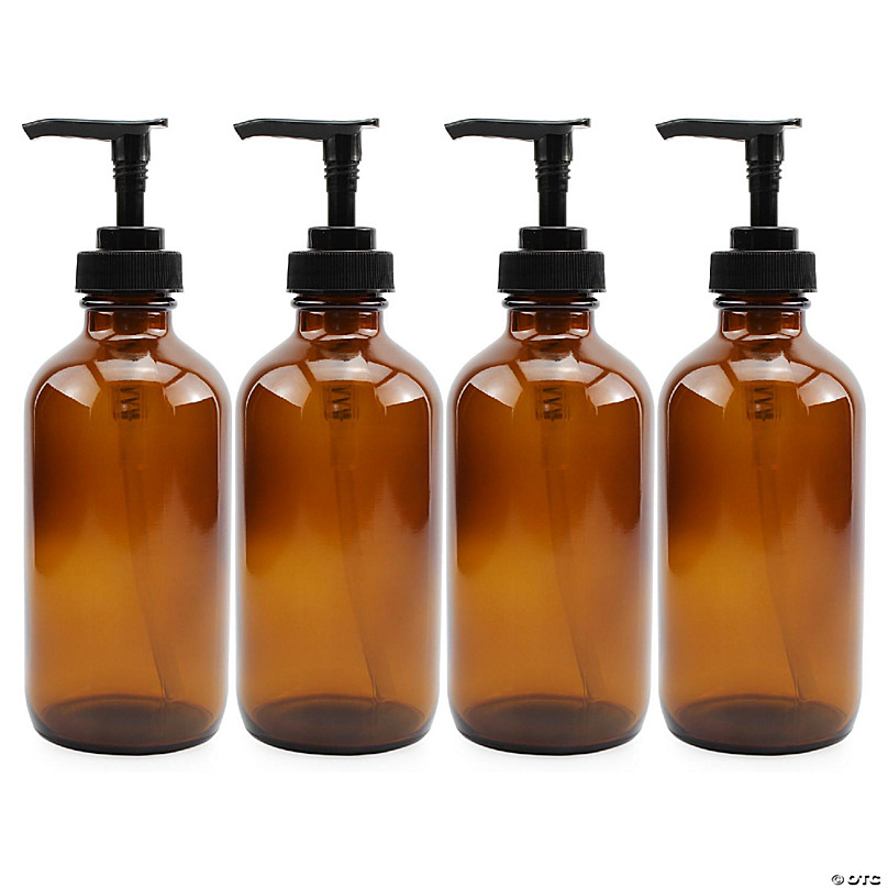 https://s7.orientaltrading.com/is/image/OrientalTrading/FXBanner_808/cornucopia-8-ounce-amber-glass-pump-bottles-4-pack-empty-boston-round-bottles-w-black-plastic-lotion-pumps~14451531.jpg