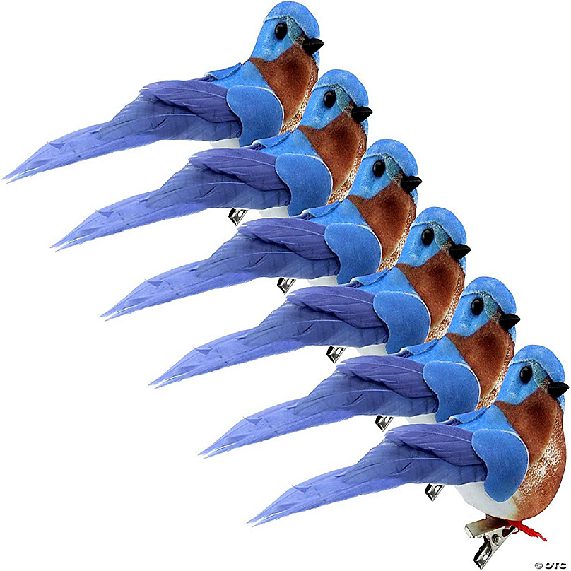 Cornucopia Imitation Bluebirds (6-pack) Little Blue Birds for Crafts Christmas Trees and Seasonal Displays and Wreaths