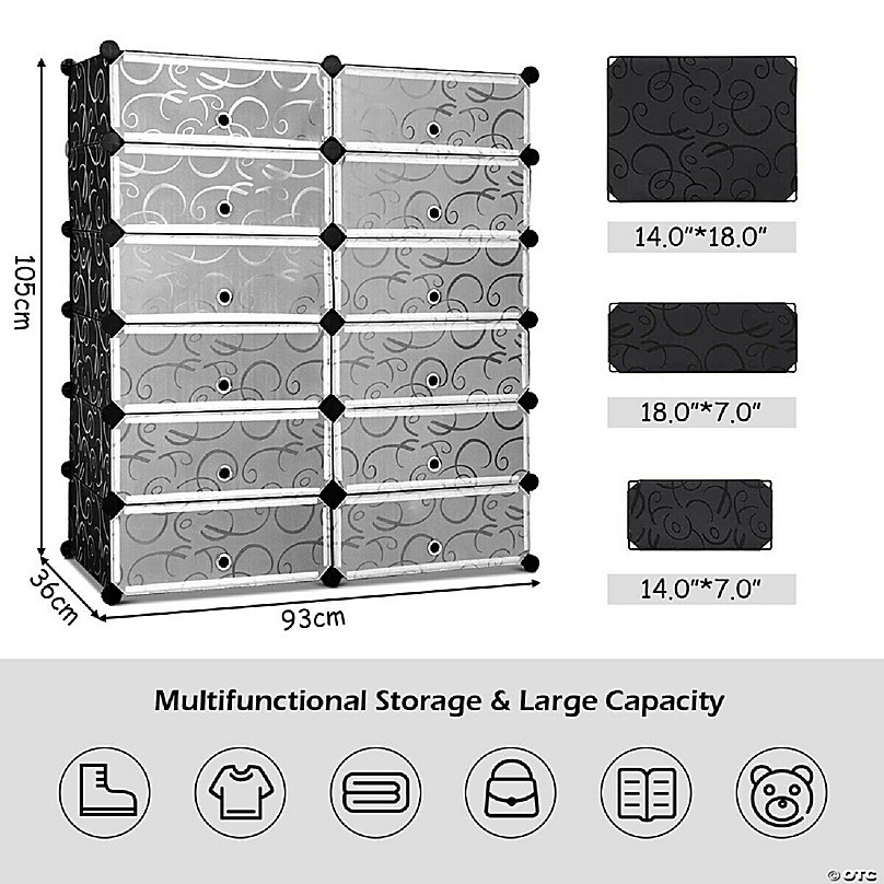 12-Cube 48 Pairs Portable Shoe Shelves with Hook - Costway