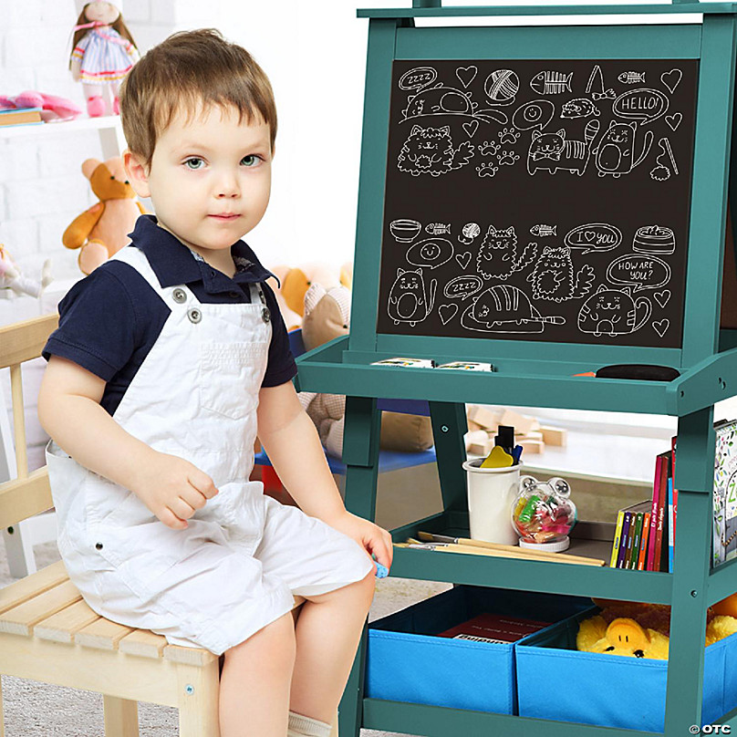 Costway 3 in 1 Double-Sided Wooden Kid's Art Easel Whiteboard Blue