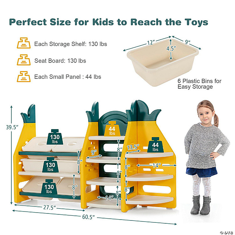 Costway 3-in-1 Kids Toy Storage Organizer Bookshelf Corner Rack w