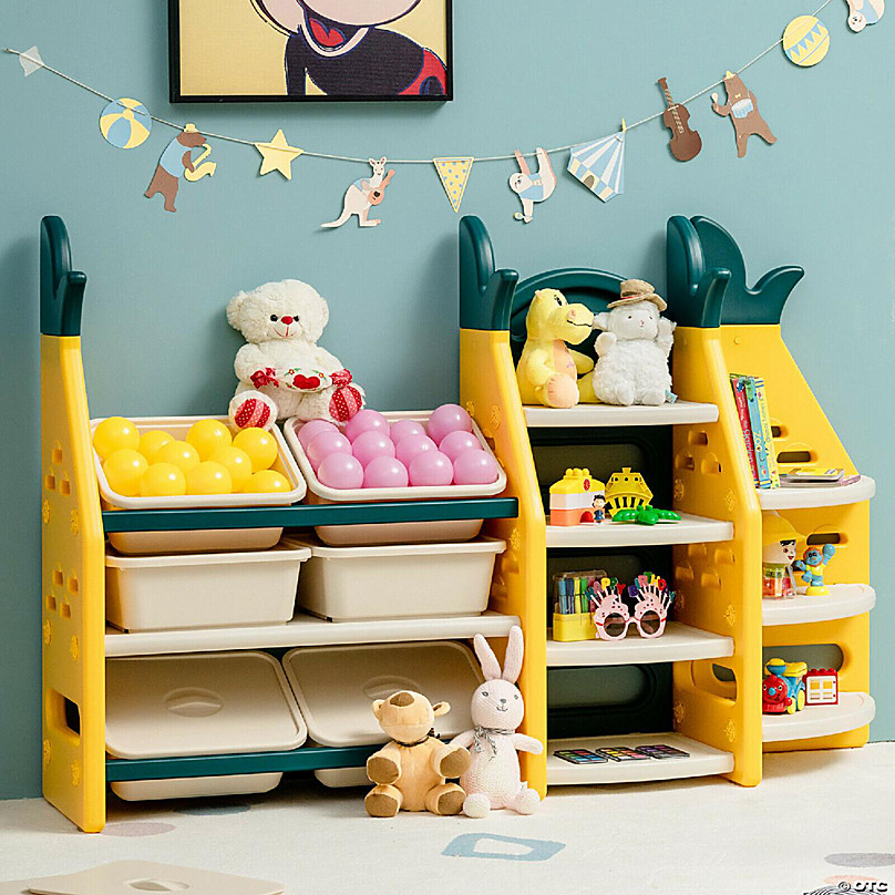 Costway Kids Toy Storage Organizer 4-cube Wooden Display Bookcase